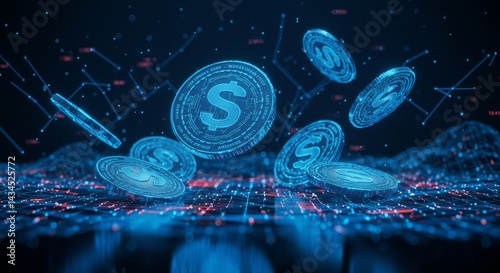 Blue Coin Wealth Management - Financial success, assets, investment growth, secure future, wealth building. Symbolizing prosperity, technology, and financial planning