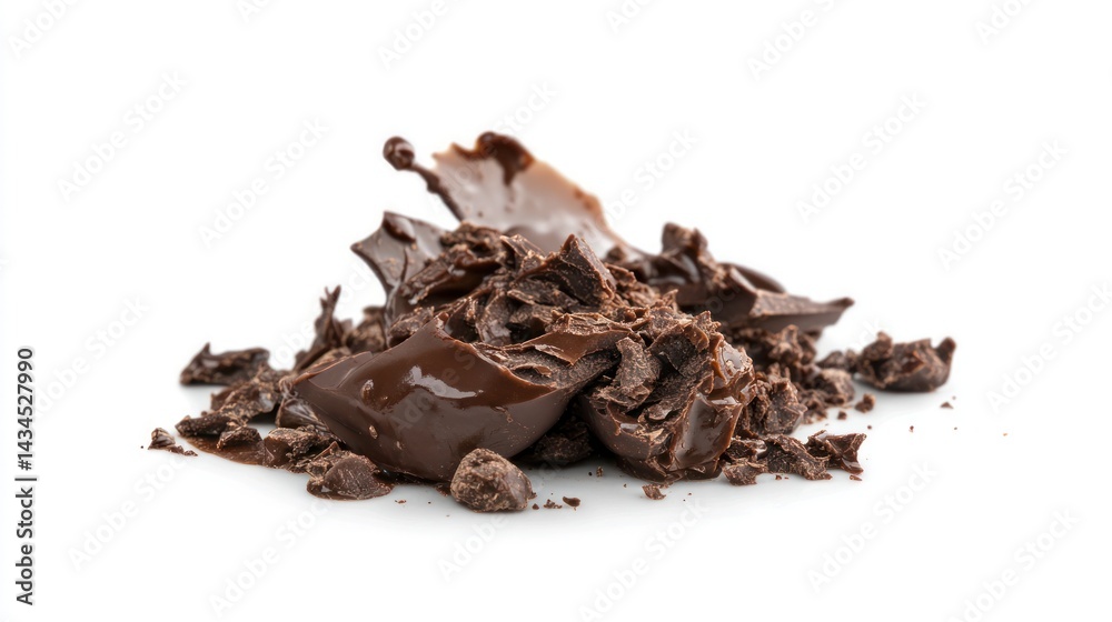 Obraz premium Melted chocolate chunks splash; white background; dessert