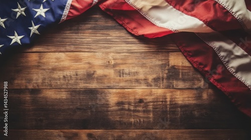 American flag displayed on a rustic wooden background with copy space, perfect for patriotic themes, Independence Day, or political concepts
