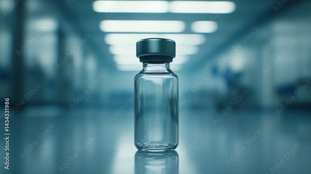 Clear Glass Vial with Silver Lid in a Sterile Laboratory Environment