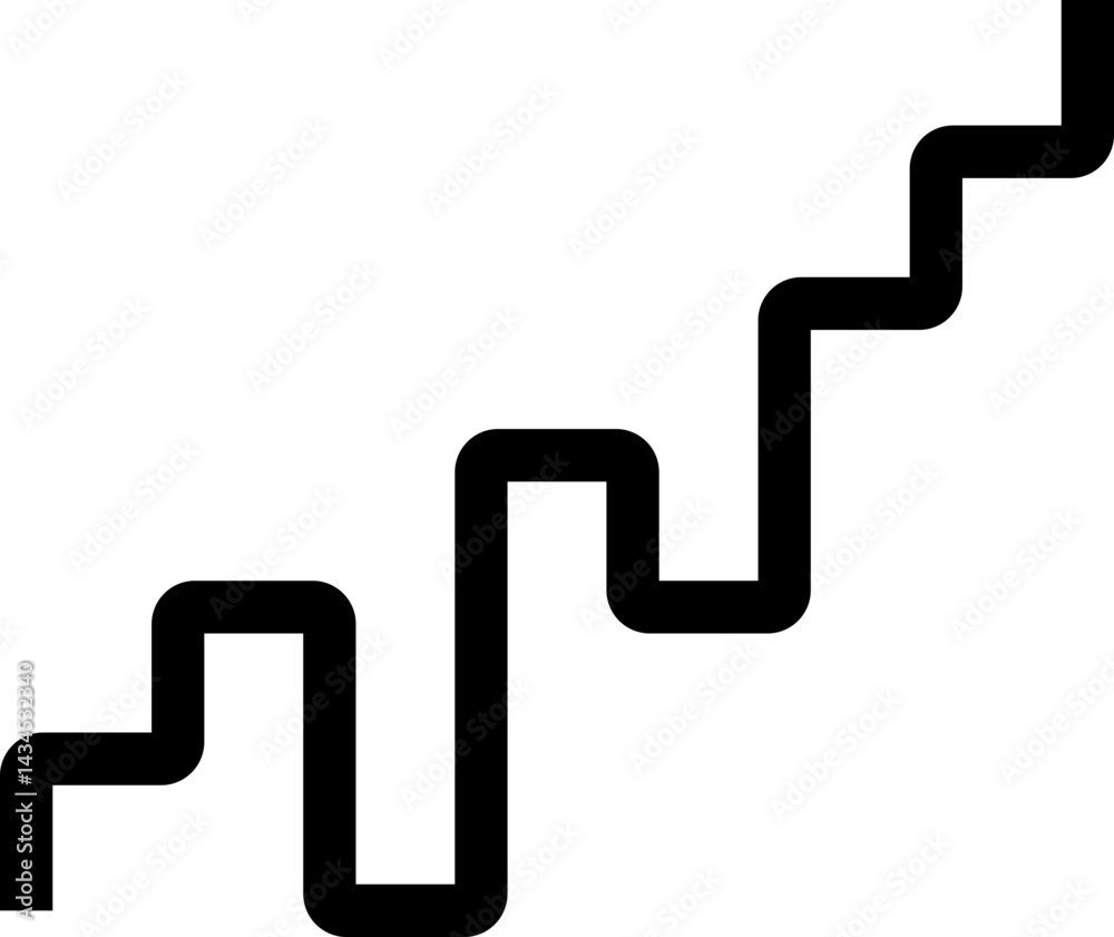 Thick black geometric zigzag paths with squared waves and rounded corners in a simple design. Thick black geometric zigzag paths with squared waves and rounded corners in a simple design.