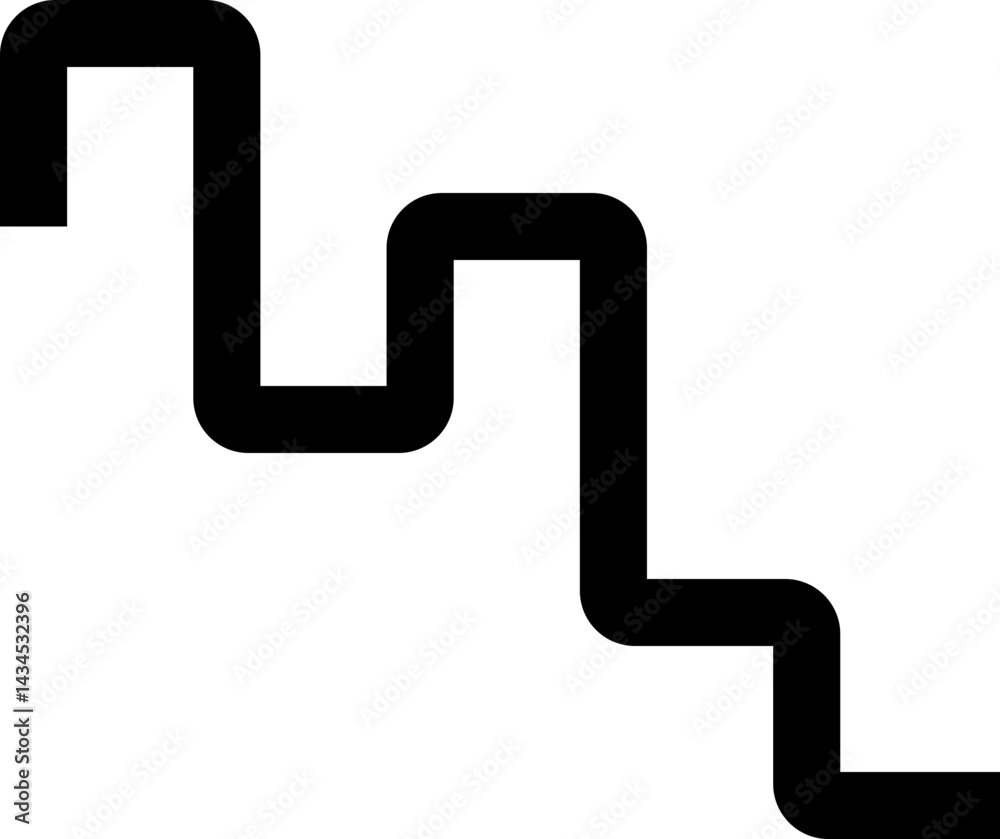 Thick black lines create an irregular abstract form with squared wave patterns and rounded corners. Thick black lines create an irregular abstract form with squared wave patterns and rounded corners.