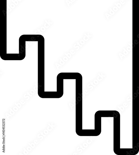 Thick black lines follow a diagonal path with squared waves and rounded corners.