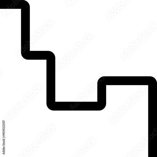 Thick black geometric lines creating a long squared path with rounded corners and a linear flow.