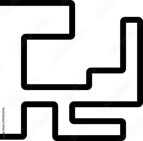 Thick black geometric paths forming a maze with squared waves, zigzag lines, and rounded corners.