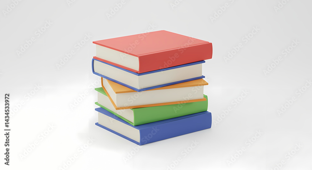 Colorful stacked books on a minimalist background