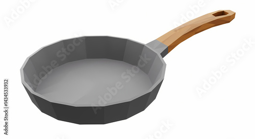 Modern frying pan with a wooden handle in a minimalist style  