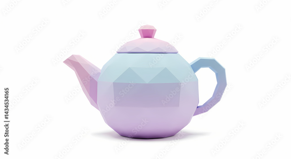 Polygonal teapot in pastel colors with geometric design