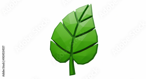 Green polygonal leaf illustration on a white background  