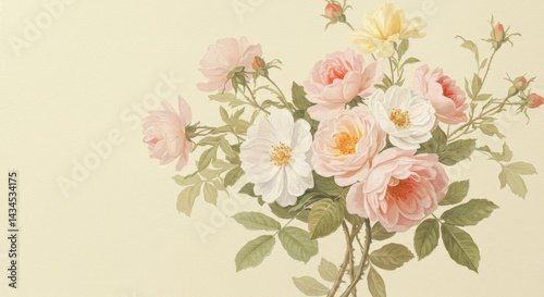 Delicate Pastel Roses Bouquet - A lovely arrangement of pastel pink and white roses, perfect for romantic or elegant designs. Soft, muted tones create a serene atmosphere