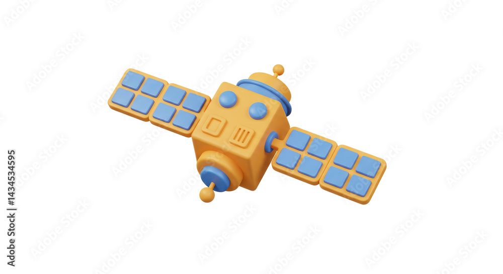 Fototapeta premium Isolated Orange Satellite with Blue Solar Panels
