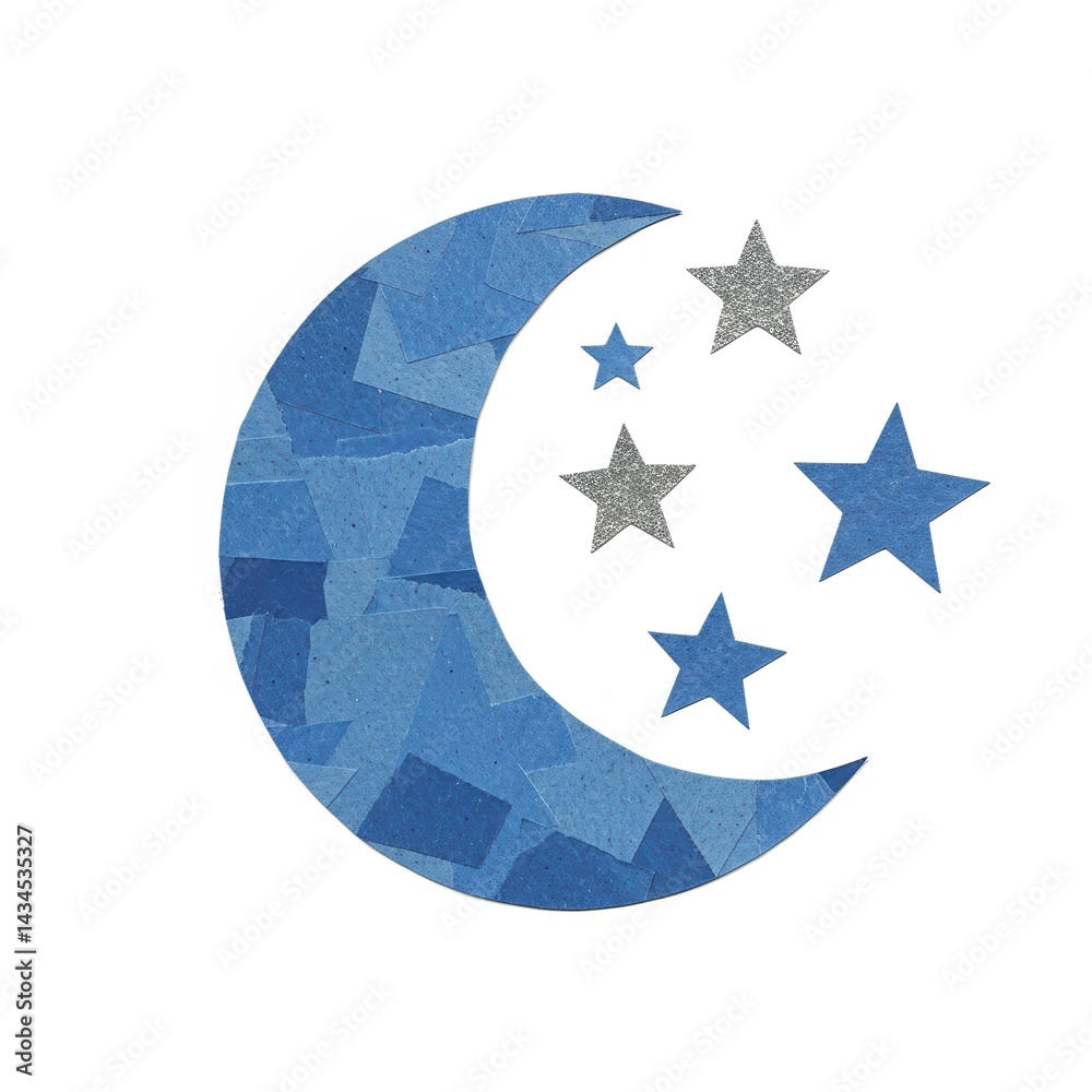 Moon and Stars Illustration in Blue Color Palette