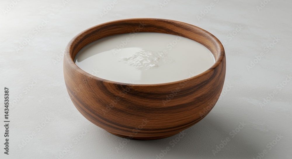 Rustic Wooden Bowl of Airag Fermented Mare Milk on Neutral Surface Ideal for Product Display Advertisement with Creamy White Texture and Traditional Mongolian Drink Rustic Wooden Bowl of Airag Fermented Mare Milk on Neutral Surface Ideal for Product Display Advertisement with Creamy White Texture and Traditional Mongolian Drink