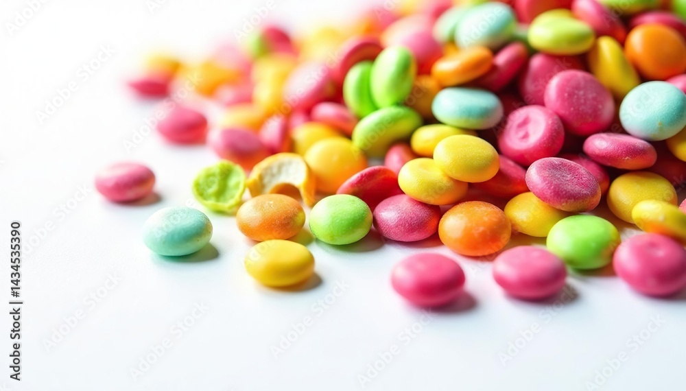 Pile of colorful candy and chips on white background, image, sweet Pile of colorful candy and chips on white background, image, sweet