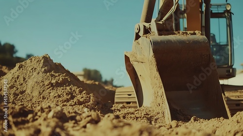 Excavator Bucket Digging into Sand at Construction Site
