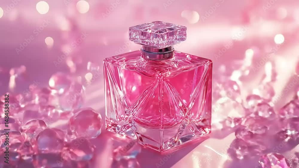 Pink Perfume Bottle Sparkling in Light Pink Perfume Bottle Sparkling in Light