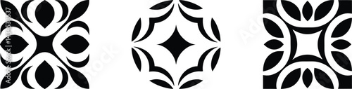 Three Abstract Black and White Geometric Floral Designs