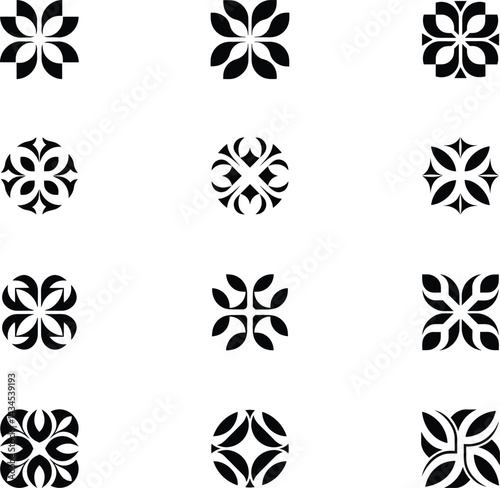 Twelve Abstract Black Floral Logo Design Elements