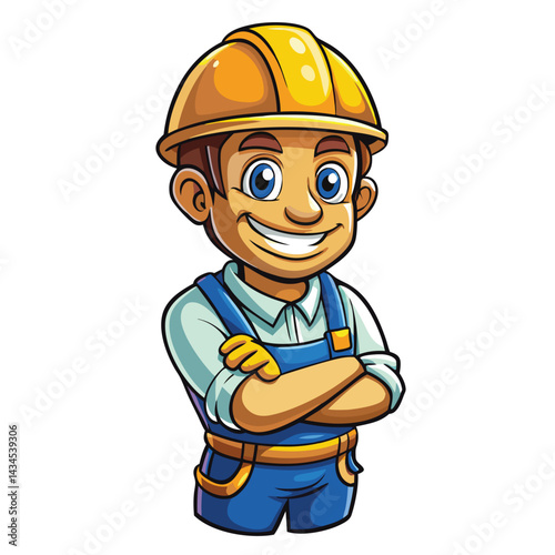 Cartoon construction worker with arms crossed