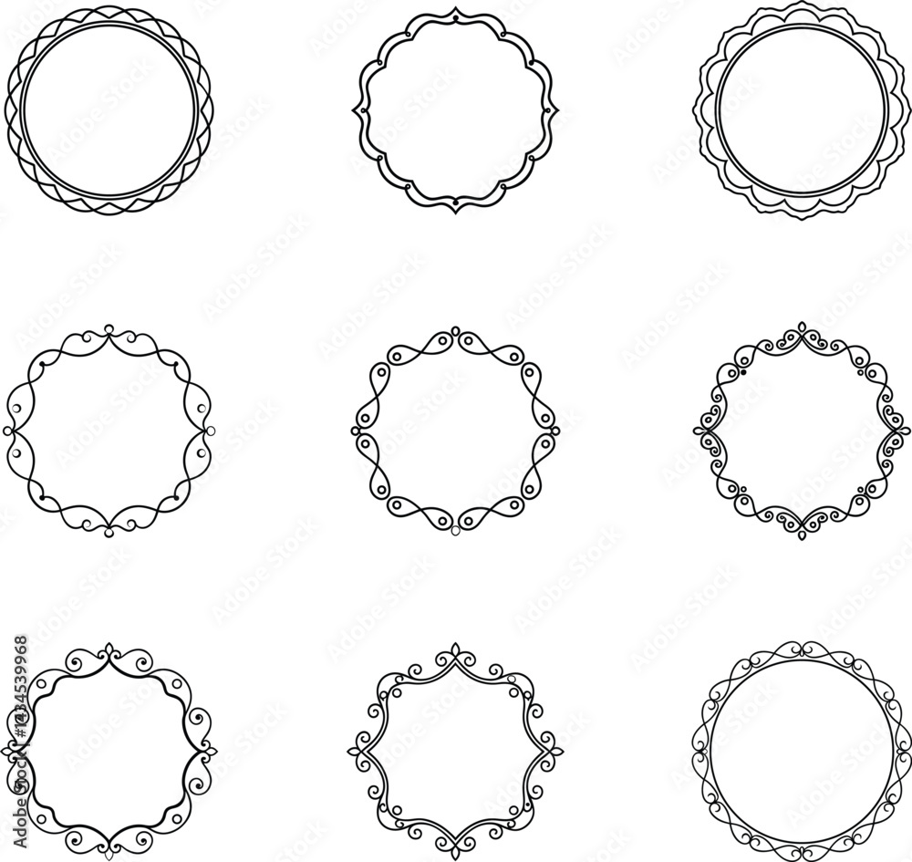 Obraz premium Nine Elegant Ornate Circular Frames for Design