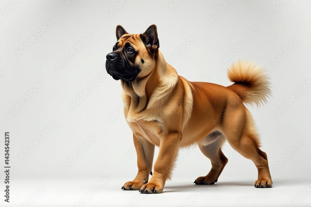 Obraz premium Majestic mastiff, powerful stance, white background, isolated, dog breed, fawn