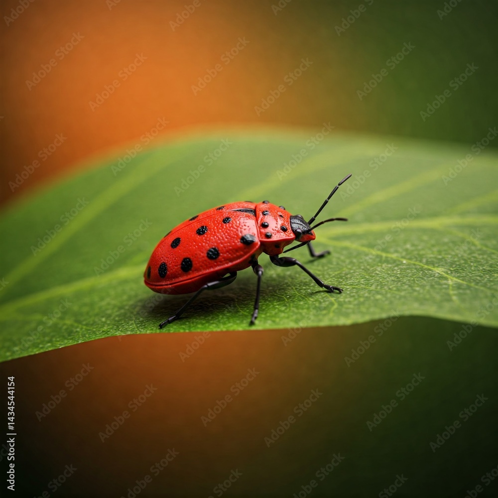 Fototapeta premium red bug on green leaf
