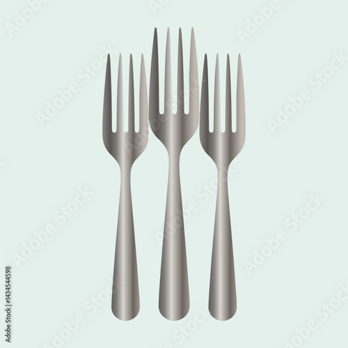 Silver fork for one time silver fork front view with spoon cuttlery, three finger fork with fork head and silver spoon.Taking foods for eating,spoon with silver handle.Stainless steel metal forks.