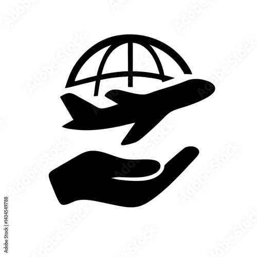 Travel Icon – Airplane, Globe and Hand, Vector PNG Isolated on Transparent or White Background SVG

