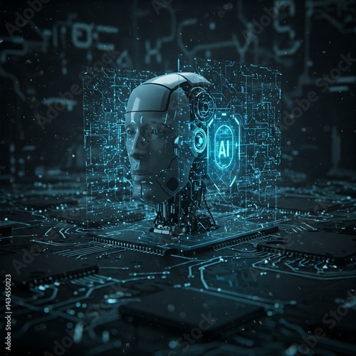 AI Robot Data Shield Protected Glowing Circuits Logic Gates Background