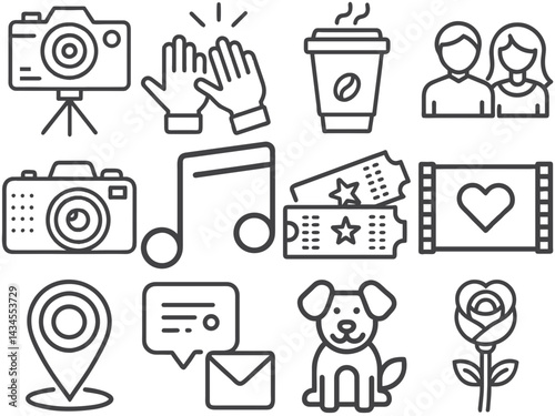 Hobby and Leisure Activities Line Icon Set for Lifestyle Blogs, Community Apps, Entertainment Websites, and Social Media Content About Personal Interests