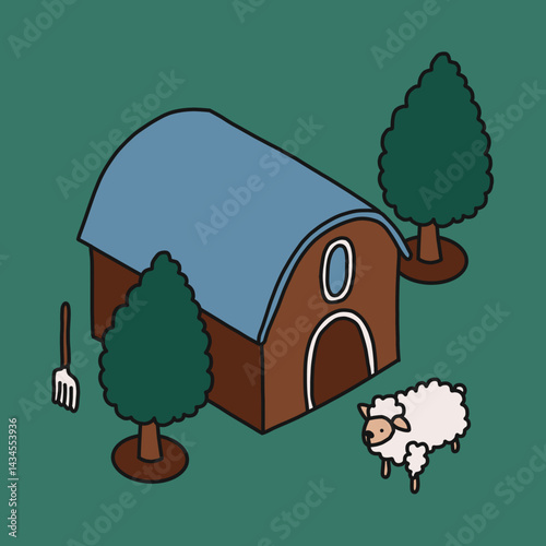 Serene Countryside Farm Scene Illustration