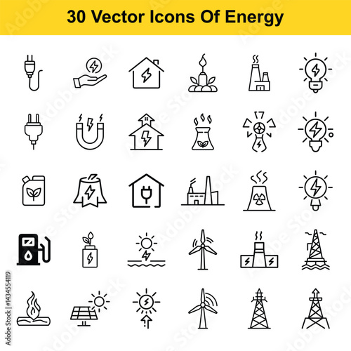 Thirty Energy Icons Collection Vector Illustration