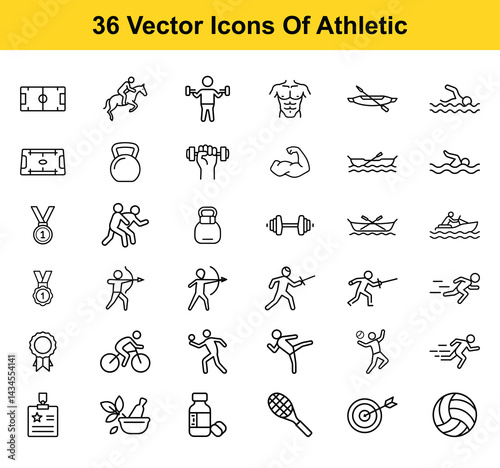 Thirty Six Line Icons of Athletic Sports and Fitness