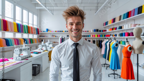 Stylish male clothing designer in the studio