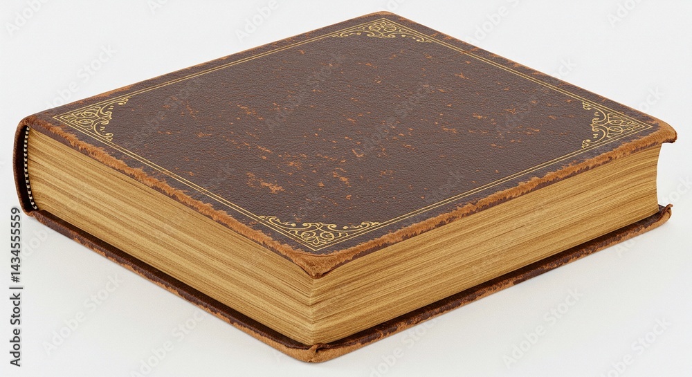 Obraz premium A close up shot of a vintage book with golden edges and a textured brown cover with gold accents