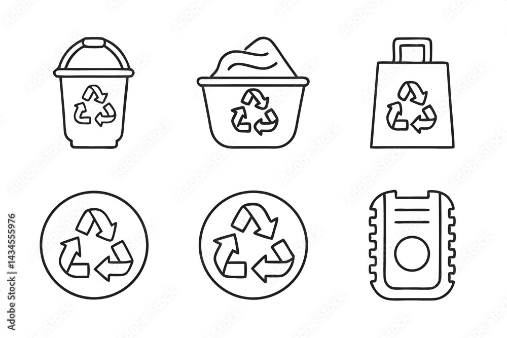 recycle bin icon, eco-friendly icons, recycling and sustainable packaging concepts on white background recycle bin icon, eco-friendly icons, recycling and sustainable packaging concepts on white background