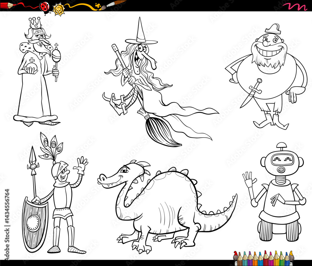 funny cartoon fantasy characters collection coloring page