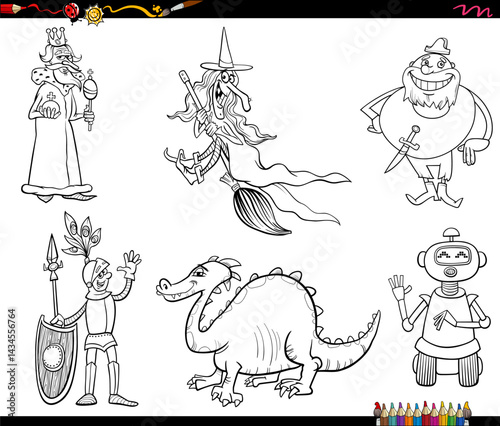 Obraz na płótnie funny cartoon fantasy characters collection coloring page w salonie