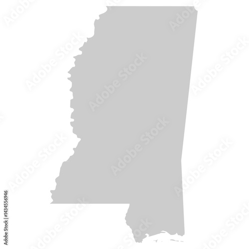 Mississippi, MS - grey silhouette map of US state. Vector illustration