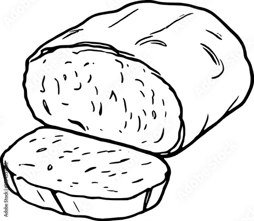 Sliced Loaf Of Bread Simple Line Drawing Illustration