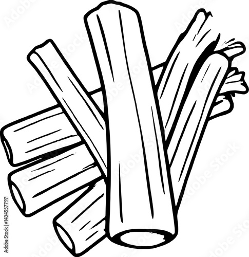 Line Drawing Of A Bunch Of Fresh Rhubarb Stalks