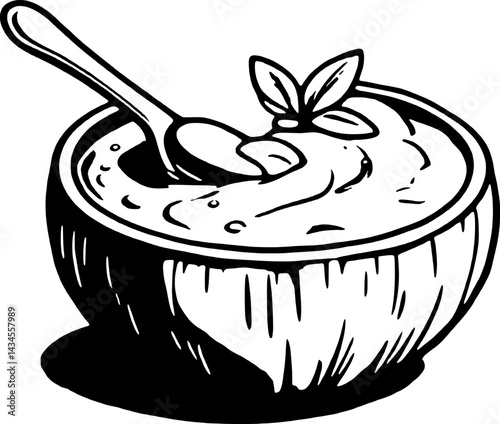 Creamy Yellow Soup in Bowl with Spoon and Garnish