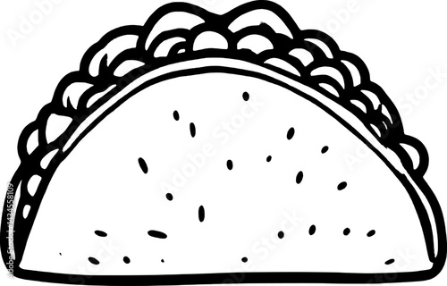 Simple Line Drawing Of A Delicious Taco Filled With Meat