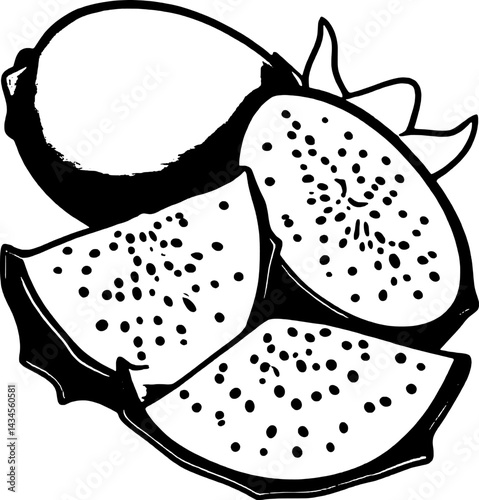 Sliced Dragon Fruit And Whole Fruit Illustration