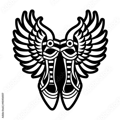A glyph style icon of winged shoes symbol