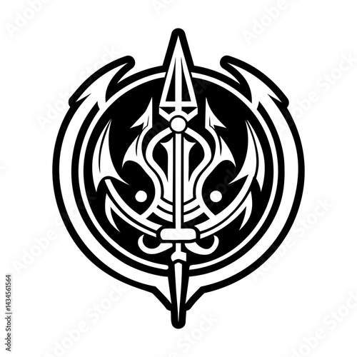A solid style icon of neptune trident symbol
