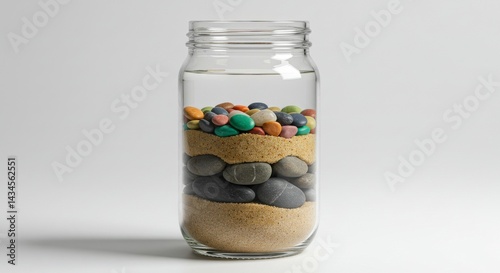 Layered Life: A Jar of Priorities - This symbolizes prioritization, capacity, balance, resilience, and potential. A jar filled with layers representing different aspects of life photo