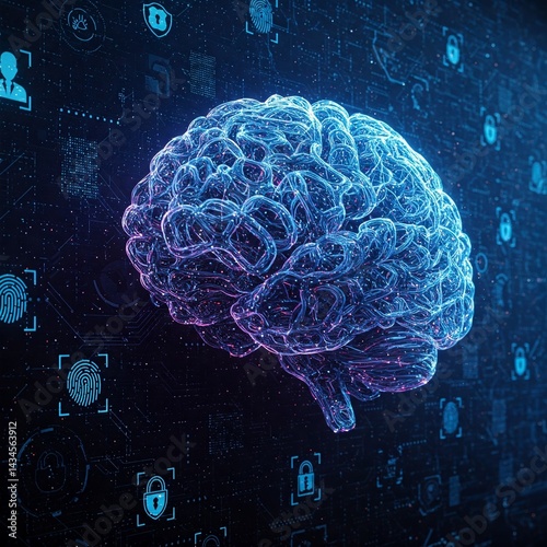 Data Chains Abstract Brain Biometric Wall Cybersecurity Data Protection