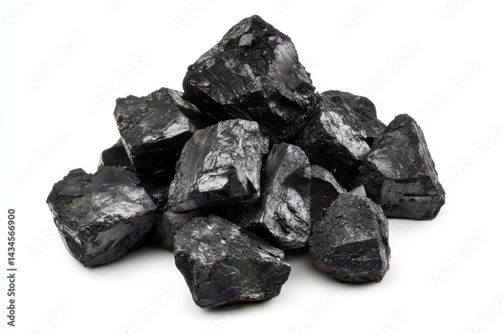 Raw black charcoal lumps with rough texture isolated on white background high contrast grayscale shot Raw black charcoal lumps with rough texture isolated on white background high contrast grayscale shot
