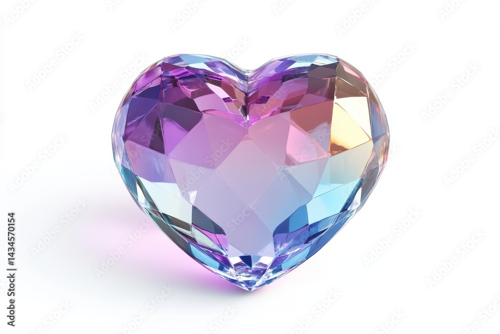 Crystal Heart Gem with Iridescent Purple Blue Gradient and Glossy Finish on White Background Crystal Heart Gem with Iridescent Purple Blue Gradient and Glossy Finish on White Background